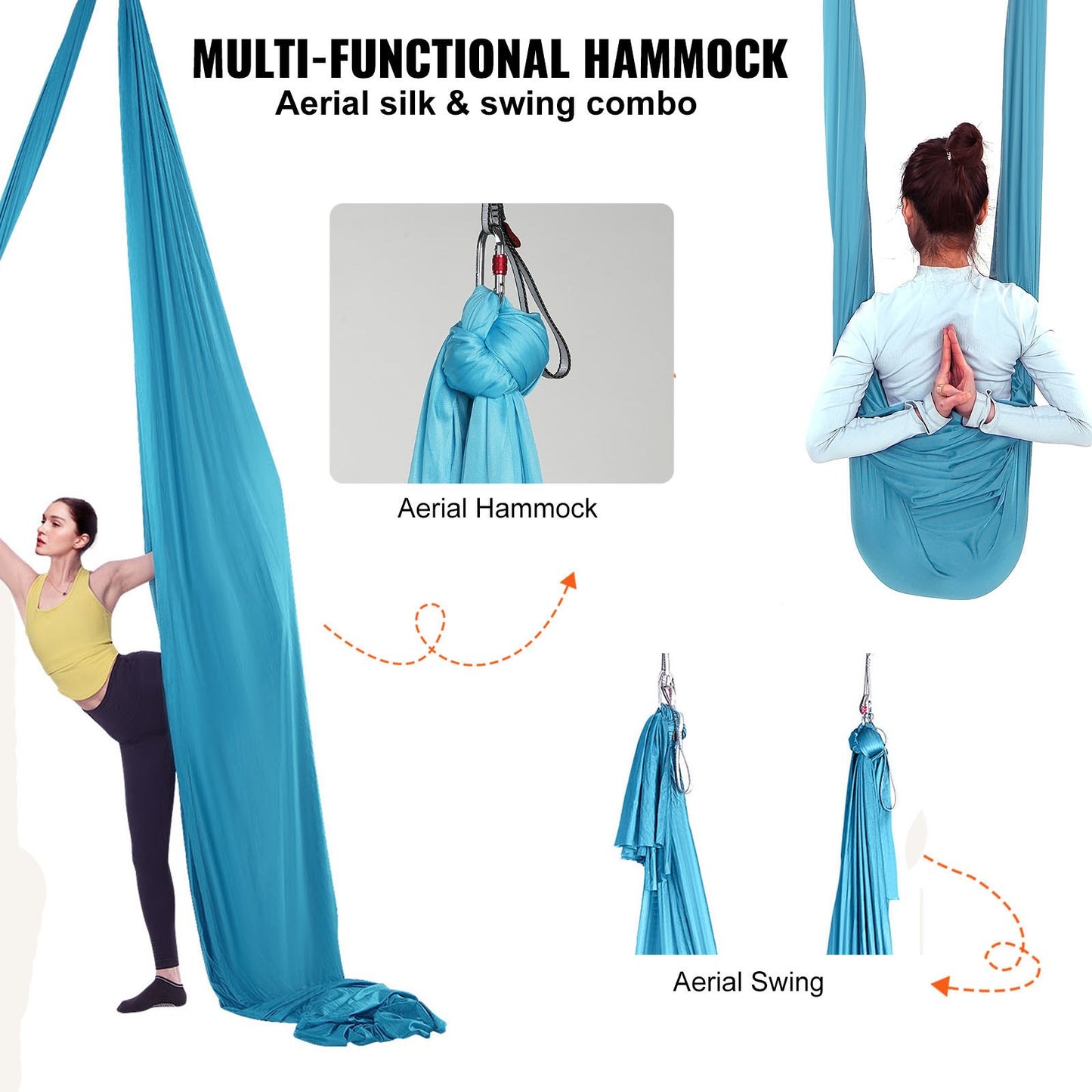 Aerial Yoga Hammock & Swing, 5.5 Yards, Aerial Yoga Starter Kit with 100gsm Nylon Fabric, Full Rigging Hardware & Easy Set-up Guide, Antigravity Flying for All Levels Fitness Bodybuilding, Blue