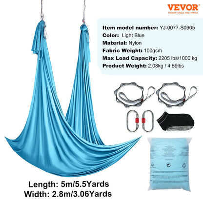 Aerial Yoga Hammock & Swing, 5.5 Yards, Aerial Yoga Starter Kit with 100gsm Nylon Fabric, Full Rigging Hardware & Easy Set-up Guide, Antigravity Flying for All Levels Fitness Bodybuilding, Blue