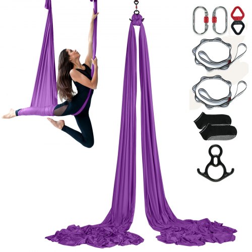 Aerial Silk &amp; Yoga Swing, 8,7 yards, Aerial Yoga Hammock Kit med 100gsm nylontyg, komplett riggningshårdvara och enkel installationsguide, antigravitationsflygning för alla nivåer fitness bodybuilding, lila