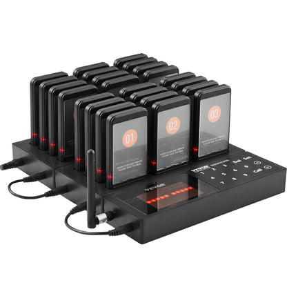 Restaurant Pager System, Wireless 400m Long Range Lineup Waiting Queue Signal, Guest Customer Calling Beepers with Vibration & Flashing, 24 Buzzers for Food Truck, Church, Nursery, Hospital