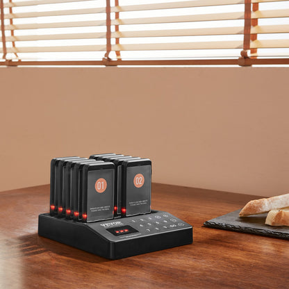 Restaurant Pager System, Wireless 400m Long Range Lineup Waiting Queue Signal, Guest Customer Calling Beepers with Vibration & Flashing, 10 Buzzers for Food Truck, Church, Nursery, Hospital