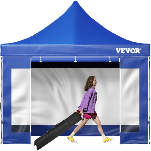 304.8 x 304.8 cm Pop Up Canopy Tent, Outdoor Patio Gazebo Tent with Removable Sidewalls and Wheeled Bag, UV Resistant Waterproof Instant Gazebo Shelter for Party, Garden, Backyard, Blue