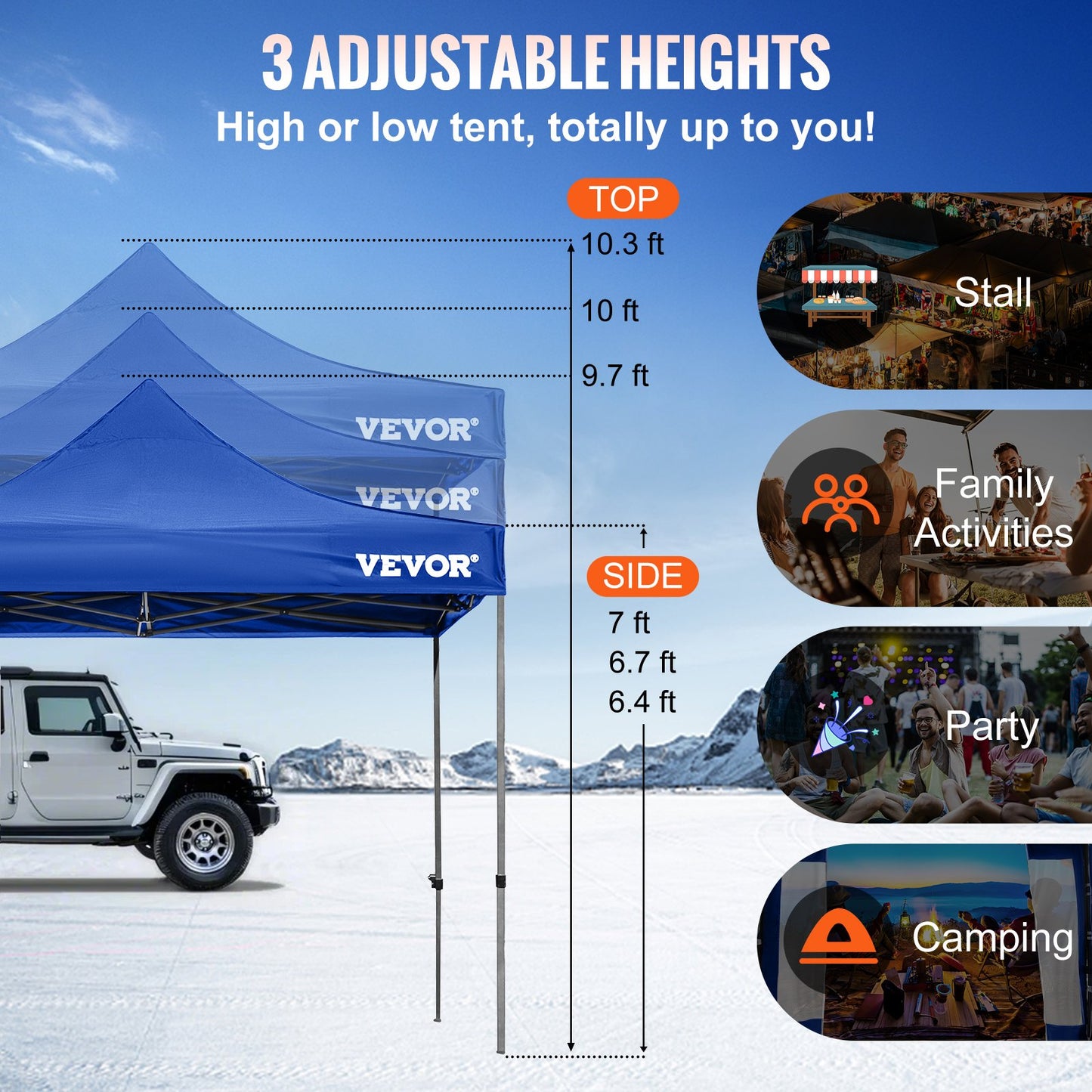 304.8 x 304.8 cm Pop Up Canopy Tent, Outdoor Patio Gazebo Tent with Removable Sidewalls and Wheeled Bag, UV Resistant Waterproof Instant Gazebo Shelter for Party, Garden, Backyard, Blue