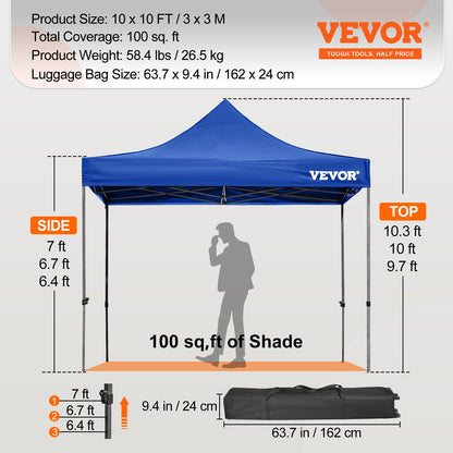 304.8 x 304.8 cm Pop Up Canopy Tent, Outdoor Patio Gazebo Tent with Removable Sidewalls and Wheeled Bag, UV Resistant Waterproof Instant Gazebo Shelter for Party, Garden, Backyard, Blue