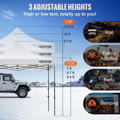 304,8 x 304,8 cm uppfällbart tält med tak, utomhuspaviljongtält med avtagbara sidoväggar och hjulförsedd väska, UV-resistent vattentätt direktpaviljongtält för fest, trädgård, bakgård, vit