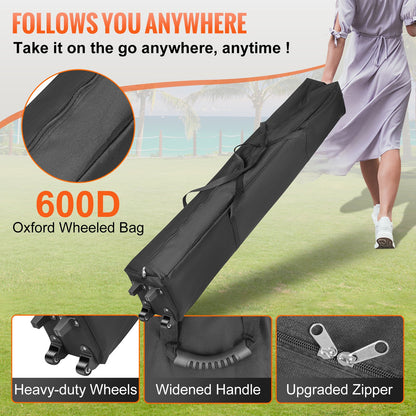 304,8 x 304,8 cm uppfällbart tält med tak, utomhuspaviljongtält med avtagbara sidoväggar och hjulförsedd väska, UV-resistent vattentätt direktpaviljongtält för fest, trädgård, bakgård, vit