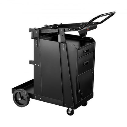 Welding Cart, 2 Drawers Welder Cart Heavy Duty with Anti-Theft Lockable Cabinet, 350LBS Static Weight Capacity, 360° Swivel Wheels, Tank Storage Safety Chains for MIG TIG Welder, Plasma Cutter