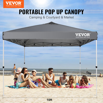 Pop Up Canopy Tent, 10 x 10 ft, 250 D PU Silver Coated Tarp, with Portable Roller Bag and 4 Sandbags, Waterproof and Sun Shelter Gazebo for Outdoor Party, Camping, Commercial Events, Dark Gray