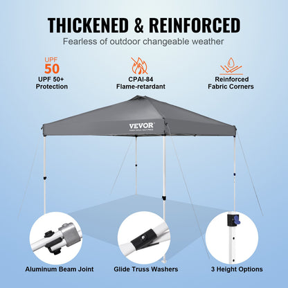 Pop Up Canopy Tent, 10 x 10 ft, 250 D PU Silver Coated Tarp, with Portable Roller Bag and 4 Sandbags, Waterproof and Sun Shelter Gazebo for Outdoor Party, Camping, Commercial Events, Dark Gray