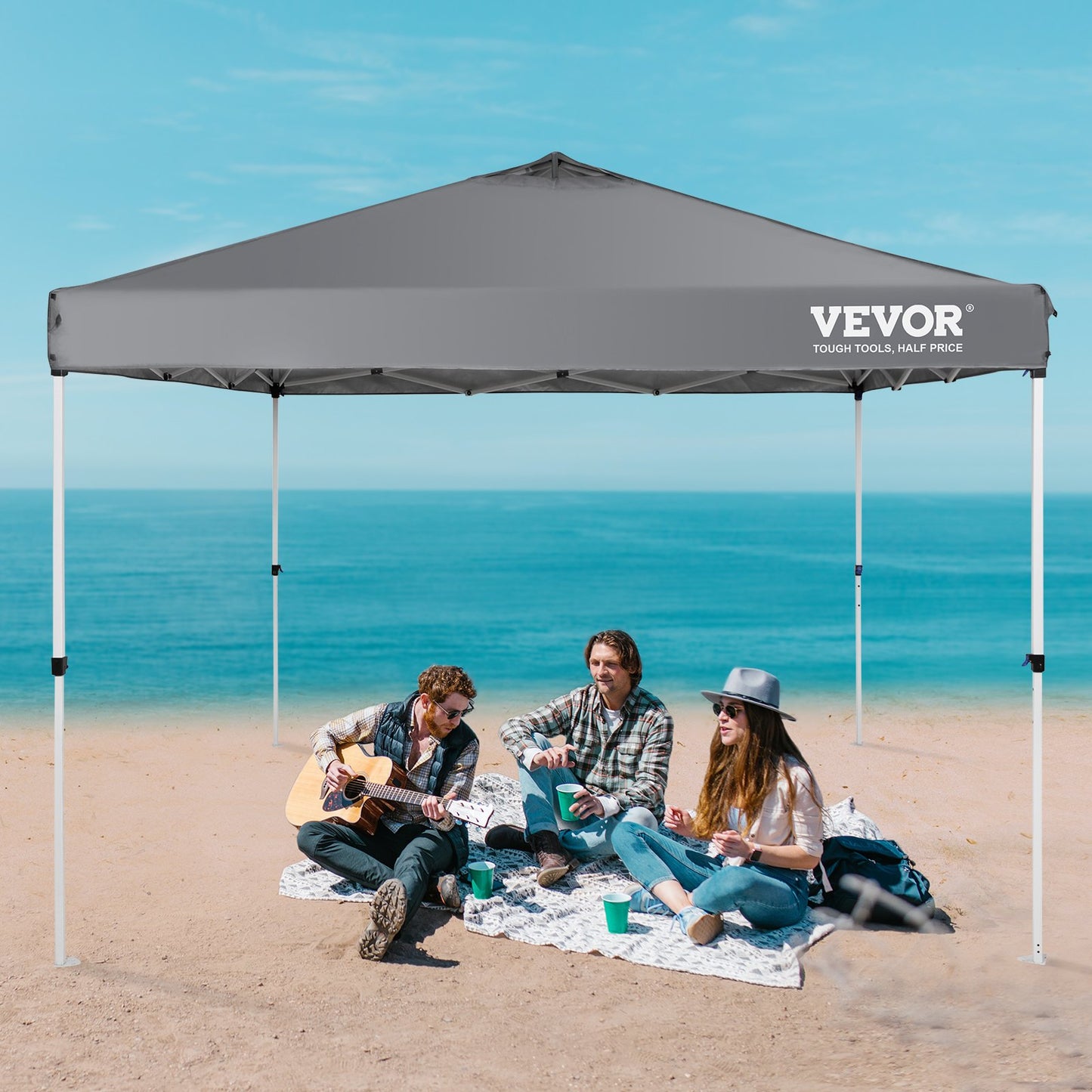 Pop Up Canopy Tent, 10 x 10 ft, 250 D PU Silver Coated Tarp, with Portable Roller Bag and 4 Sandbags, Waterproof and Sun Shelter Gazebo for Outdoor Party, Camping, Commercial Events, Dark Gray