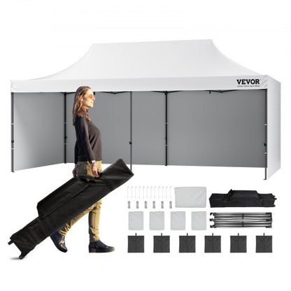 Pop Up Canopy Tent Outdoor Gazebo Tent 3.05 x 6.1 m with Sidewalls & Bag White