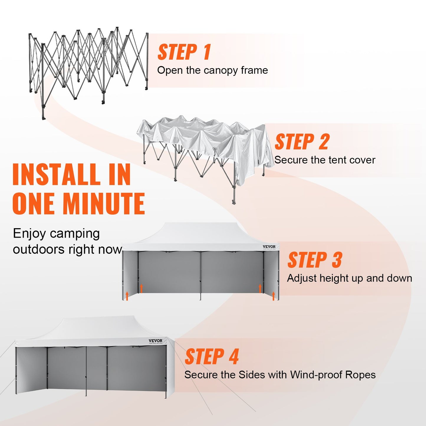 Pop Up Canopy Tent Outdoor Gazebo Tent 3.05 x 6.1 m with Sidewalls & Bag White