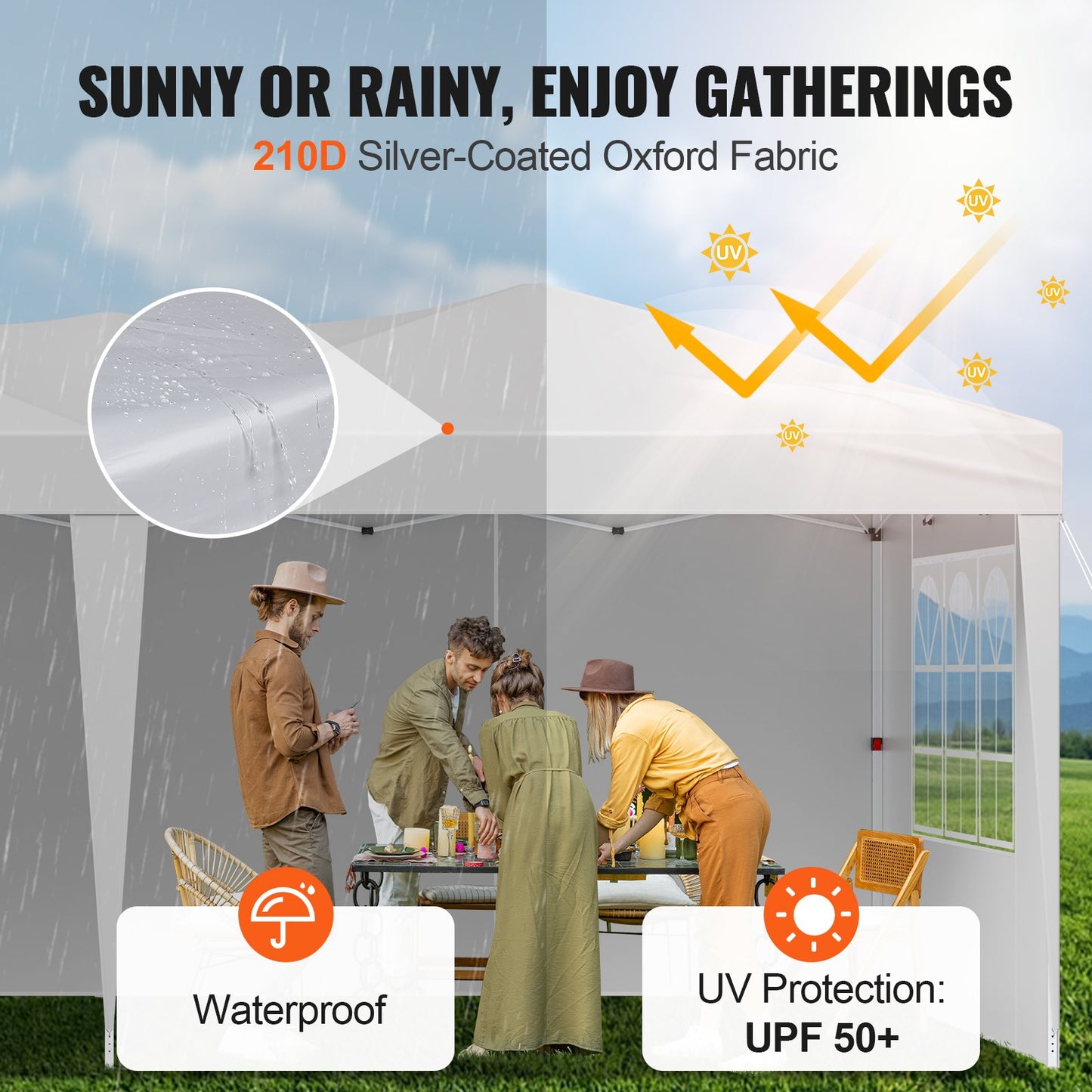Pop Up Canopy, 5.9 x 2.96 m Instant Canopy Portable Gazebo with 3 Sidewalls & 2 Ventilated Windows, Height Adjustable Pop-Up Outdoor Shelter Tent for Events, Patio, Backyard, Party, Parking