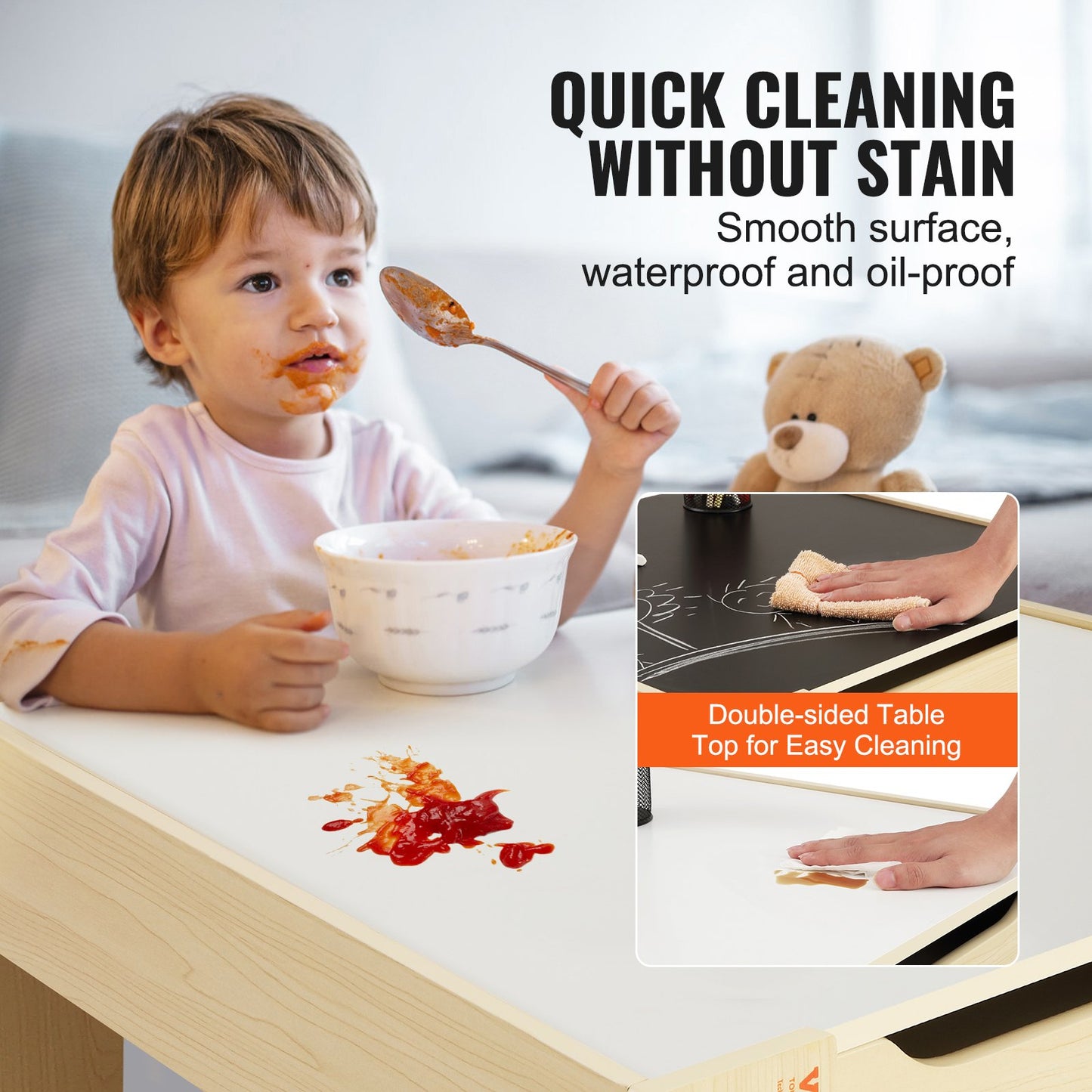 Barnbord och stolsset, Träaktivitetsbord med förvaringsutrymme och lådor, Lekbord för småbarn Konst, pyssel, läsning, lärande