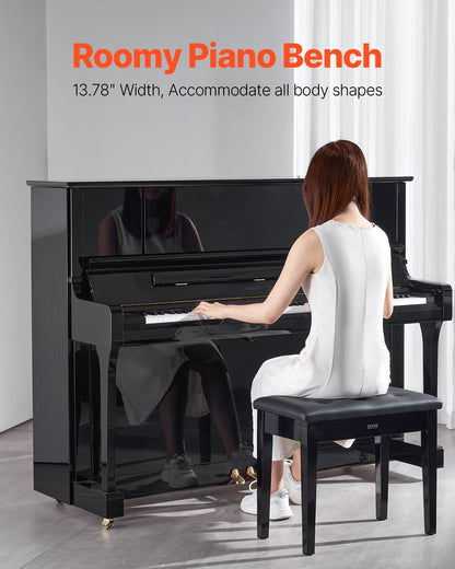 Piano Keyboard Bench Storage Padded Seat Wooden Vanity Bookcase Stool 560x350x485mm