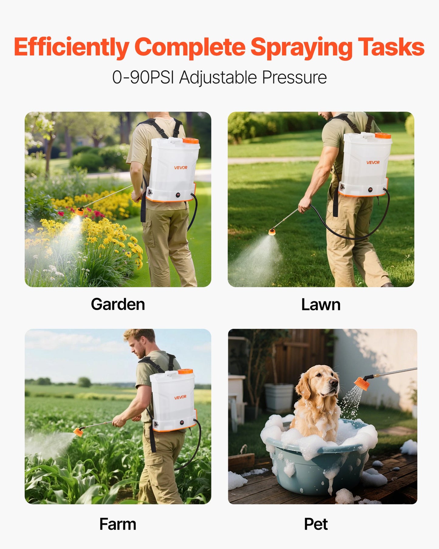 Battery Powered Backpack Sprayer, 12L Powerful Electric Backpack Sprayer, 2 Retractable Wands & 5 Nozzles, Adjustable 0-90 PSI, 2 Hour Runtime, Portable Weed Sprayers for Yard Garden Lawn