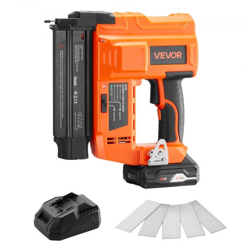 Cordless Brad Nailer, 18 Gauge, 20V Battery Powered Nail Gun, with 500 pcs Nails, 2.0 Ah Li-ion Battery and Charger, Adjustable Nailing Depth, for Home Improvement, Woodworking, DIY Project