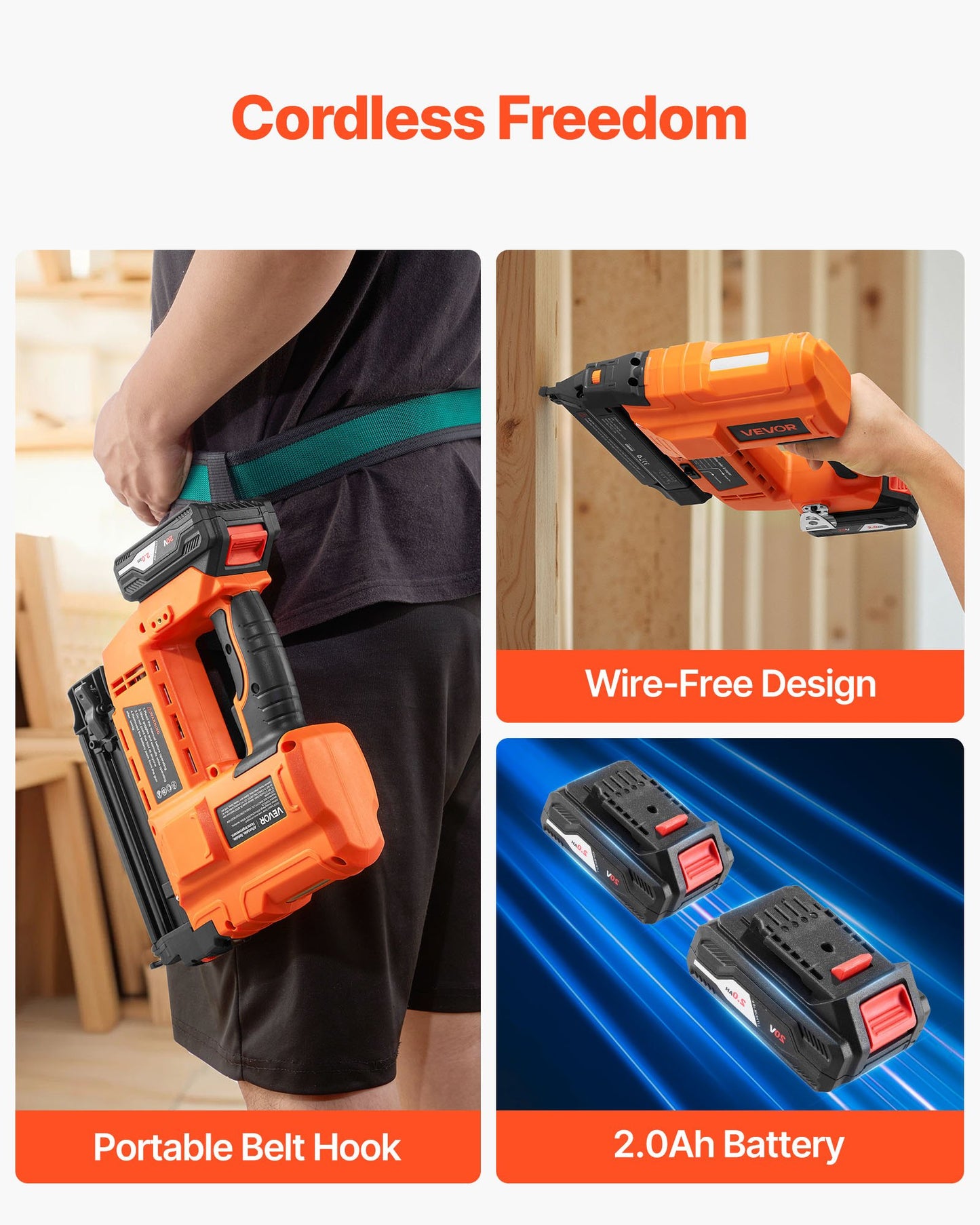 2-in-1 Cordless Brad Nailer, 18 Gauge, 20V Battery Powered Nail Gun and Staple Gun, with 500 pcs Nails, 500 pcs Staples, 2 x 2.0 Ah Li-ion Batteries, Charger, for Home Improvement, Woodworking