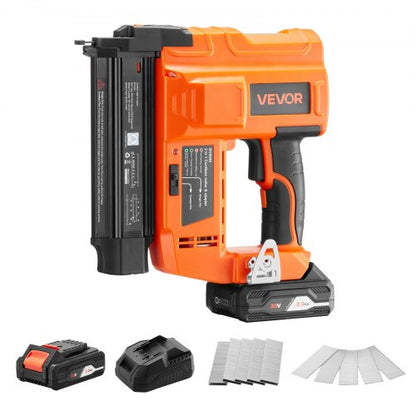 2-in-1 Cordless Brad Nailer, 18 Gauge, 20V Battery Powered Nail Gun and Staple Gun, with 500 pcs Nails, 500 pcs Staples, 2.0 Ah Li-ion Battery and Charger, for Home Improvement, Woodworking