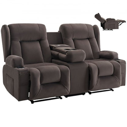Loveseat Recliner Sofa, Power Reclining Couch with Heating & Massage, Suede Electric Recliner Sofa with Center Console, USB Ports, Cup Holders & Side Bags, Dual Loveseat Chair for Living Room