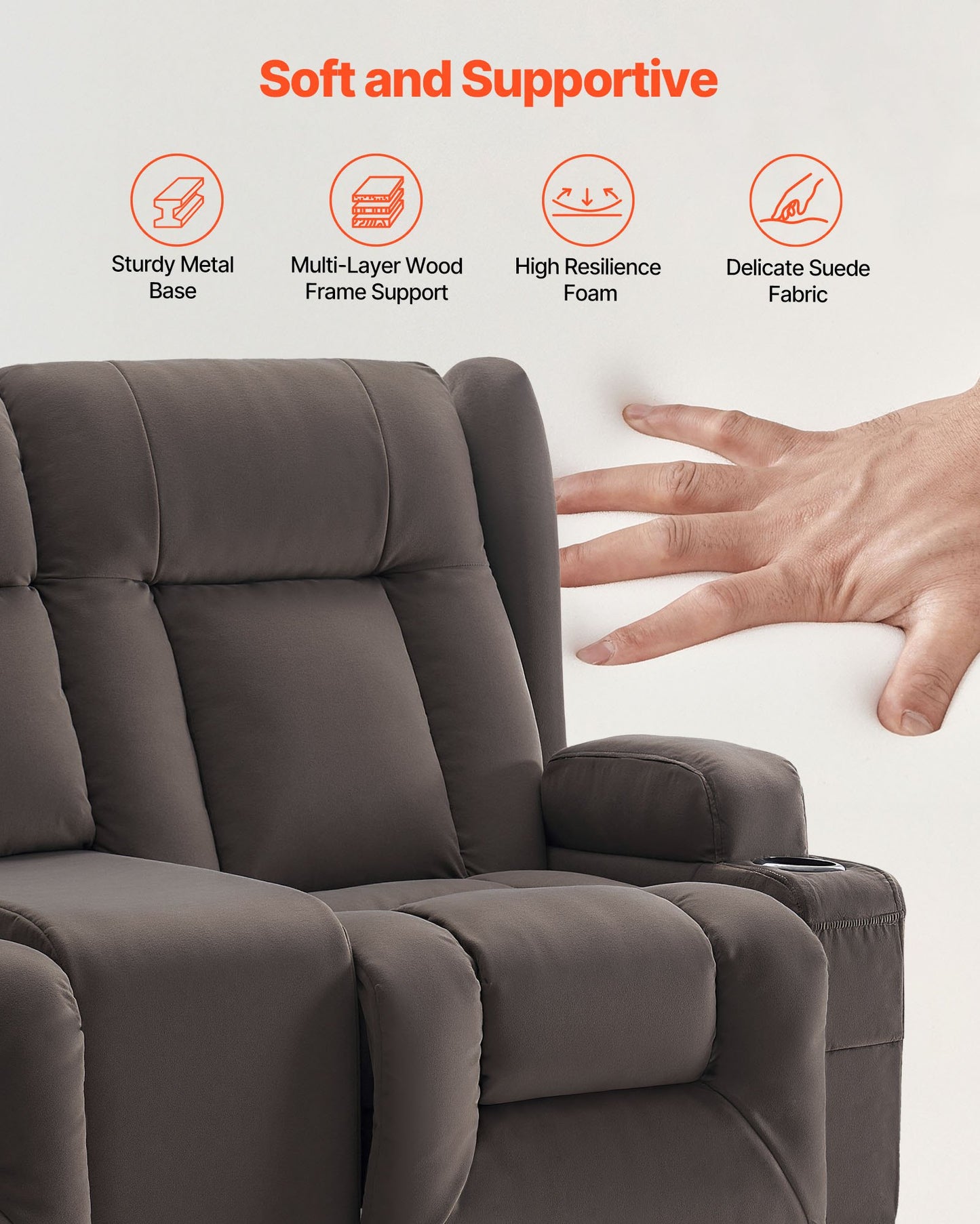 Loveseat Recliner Sofa, Power Reclining Couch with Heating & Massage, Suede Electric Recliner Sofa with Center Console, USB Ports, Cup Holders & Side Bags, Dual Loveseat Chair for Living Room