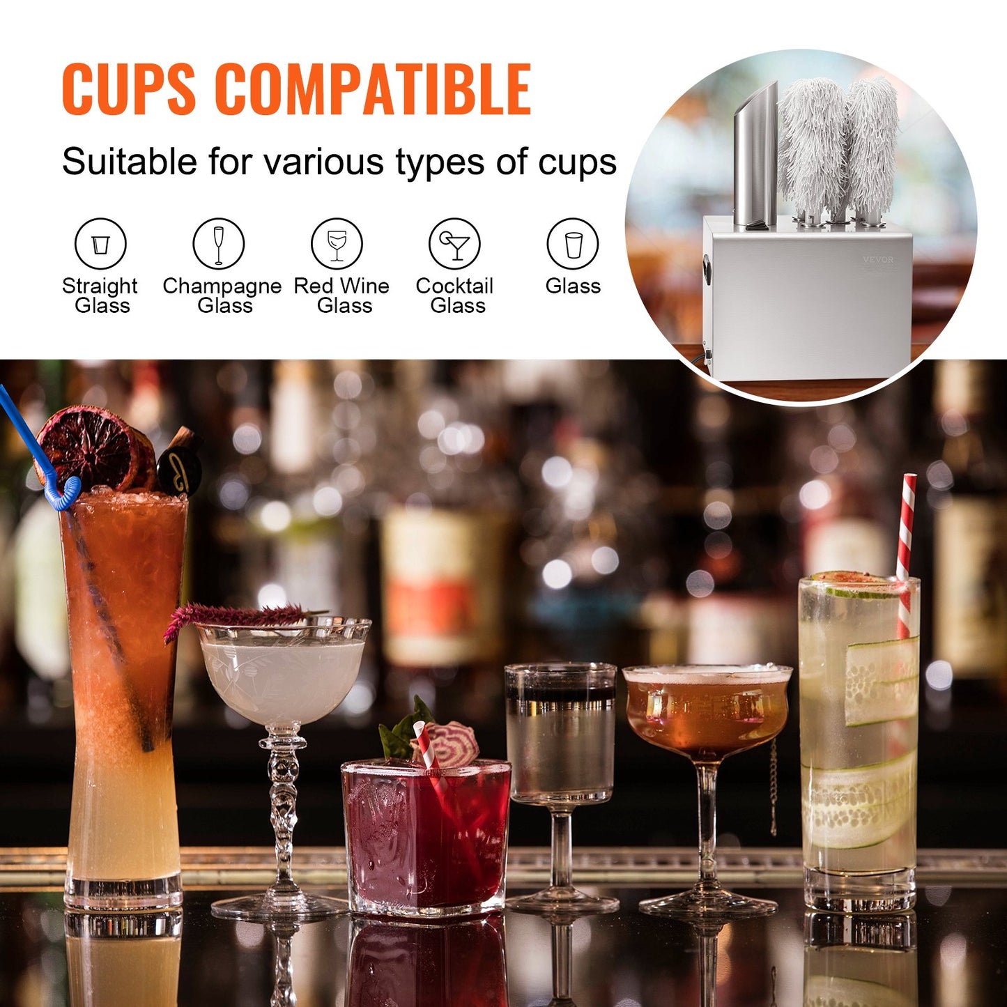 Wine Glass Polisher Machine, 5-Brush Glass Polishing Machine, 330 Cups/Hour Electric Commercial Glass Polisher for Champagne Glasses, Beer Cups, Mugs, Perfect for Bar Restaurant Kitchen