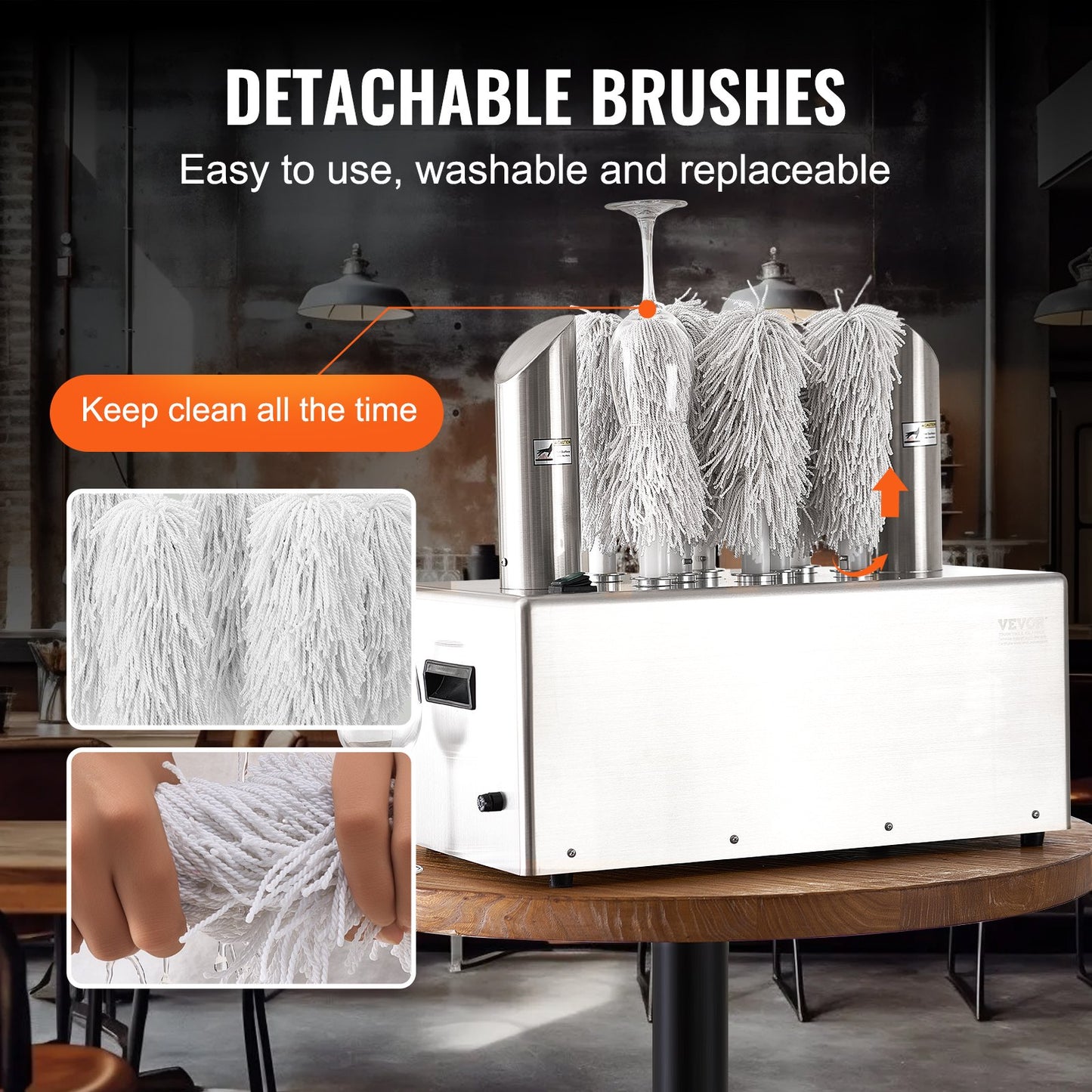 Vinglaspolermaskin, glaspolermaskin med 8 borstar, elektrisk kommersiell glaspolermaskin med 660 koppar/timme för champagneglas, ölkoppar, muggar, perfekt för barrestaurangkök