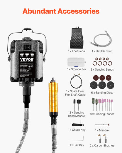 Flexibel axelslipmaskin, 1200W 30 000 varv/min elektrisk roterande verktygsskärare med flexibel axel, multifunktionell hängande slipmaskin med 31 delar tillbehör och fotpedal för snidning, polering, borrning
