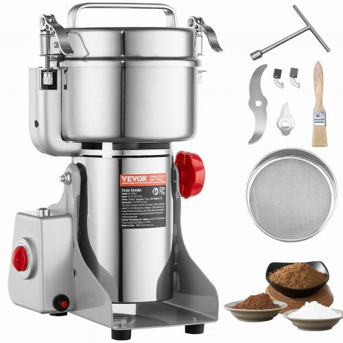 1000g Electric Grain Mill Grinder, High Speed 3000W Commercial Spice Grinders, Stainless Steel Pulverizer Powder Machine, for Dry Grains Spices Cereals Coffee Corn Pepper, Swing Type