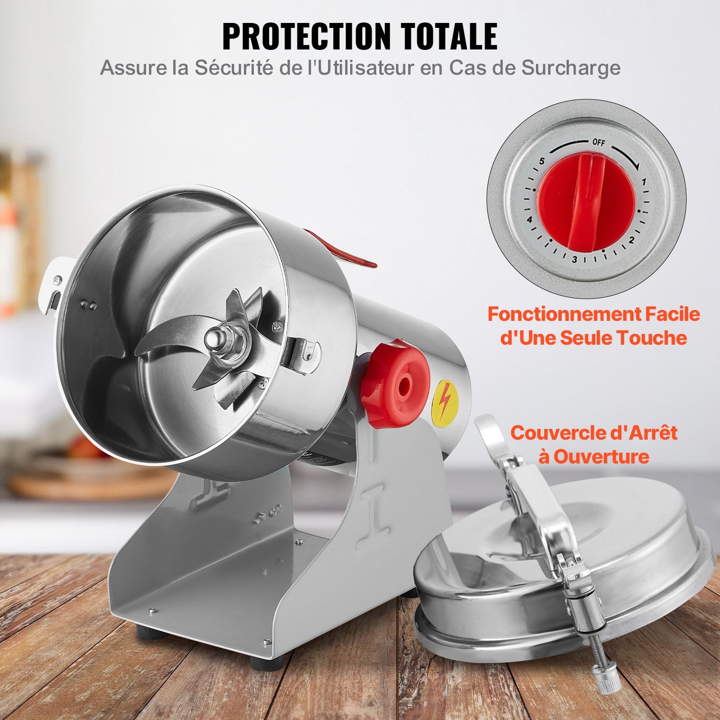 1000g Electric Grain Mill Grinder, High Speed 3000W Commercial Spice Grinders, Stainless Steel Pulverizer Powder Machine, for Dry Grains Spices Cereals Coffee Corn Pepper, Swing Type