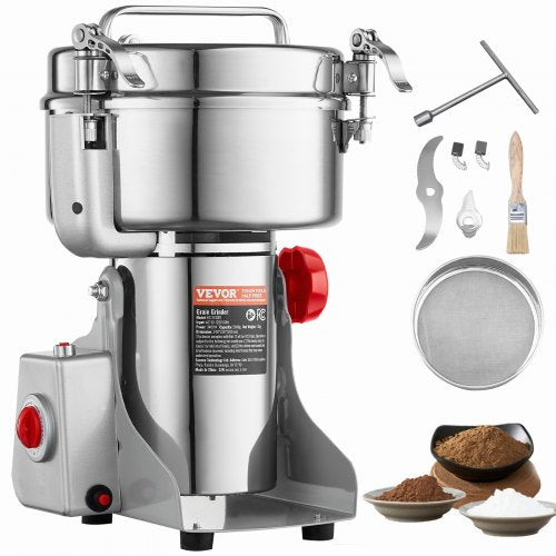 2000g Electric Grain Mill Grinder, High Speed 3400W Commercial Spice Grinders, Stainless Steel Pulverizer Powder Machine, for Dry Grains Spices Cereals Coffee Corn Pepper, Swing Type