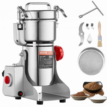 300g Electric Grain Mill Grinder, High Speed 1500W Commercial Spice Grinders, Stainless Steel Pulverizer Powder Machine, for Dry Grains Spices Cereals Coffee Corn Pepper, Swing Type