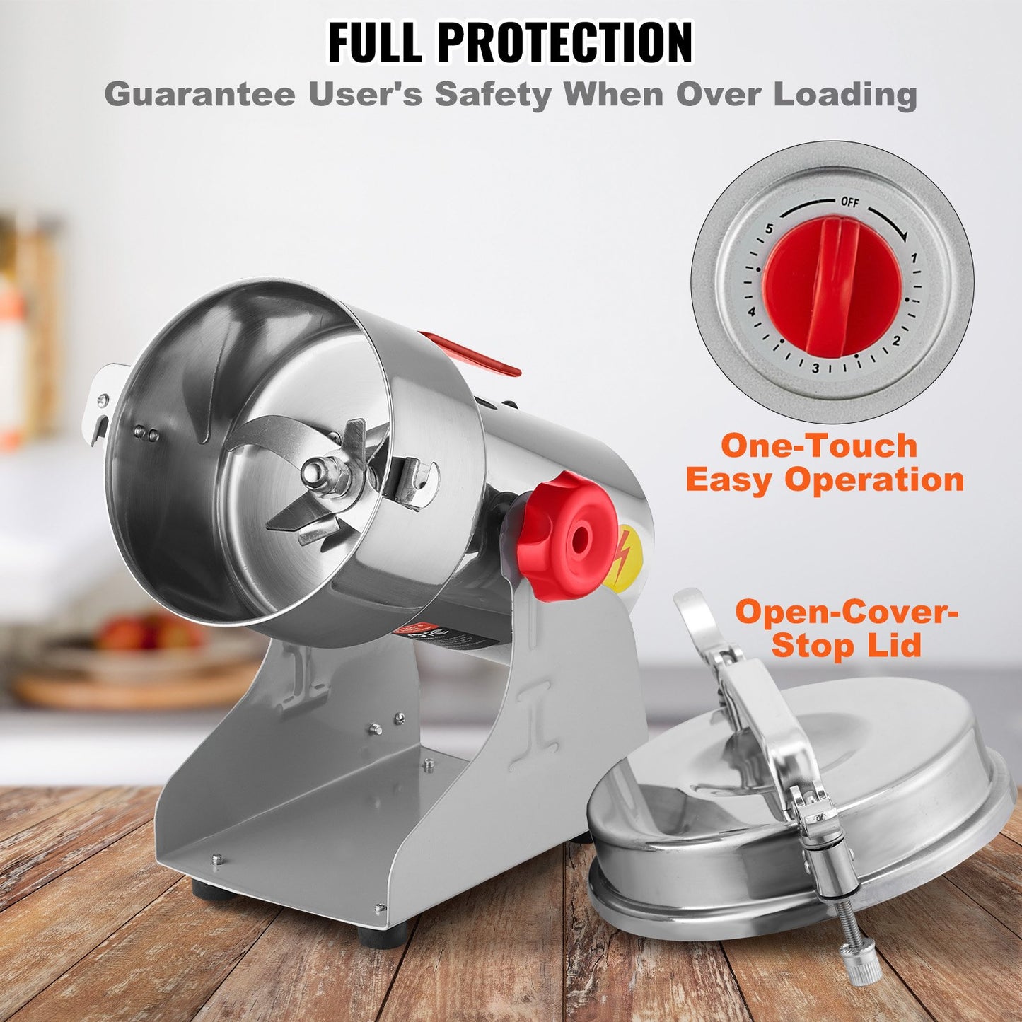 500g Electric Grain Mill Grinder, High Speed 2000W Commercial Spice Grinders, Stainless Steel Pulverizer Powder Machine, for Dry Grains Spices Cereals Coffee Corn Pepper, Swing Type