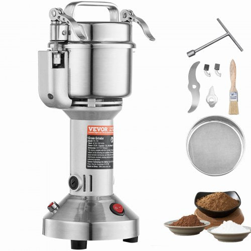 750g Electric Grain Mill Grinder, High Speed 2000W Commercial Spice Grinders, Stainless Steel Pulverizer Powder Machine, for Dry Grains Spices Cereals Coffee Corn Pepper, Straight Type
