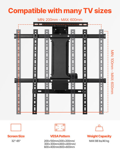 Motorized TV Wall Mount, TV Mount for 32 to 65 Inch TV, Electric Adjustable Ceiling TV Mount, Motorized Flip Down TV Mount Bracket with Max VESA 24 x 24 in, Fits TVs Up to 88 lbs