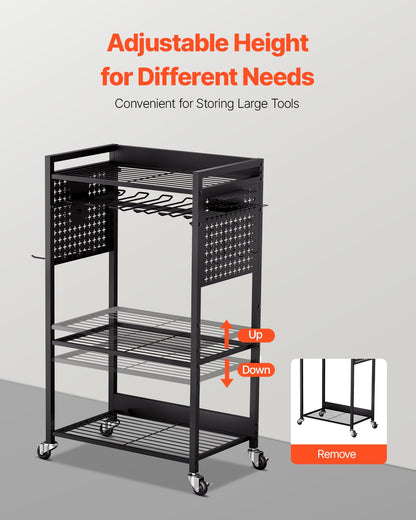 4-tier Tool Organizer Cart, 150 lbs Load Capacity, Floor Stand Rolling Drill Holder and Stability Storage Rack, Heavy Duty Garage Floor Rolling Storage Cart for Workshop, Garage, Black