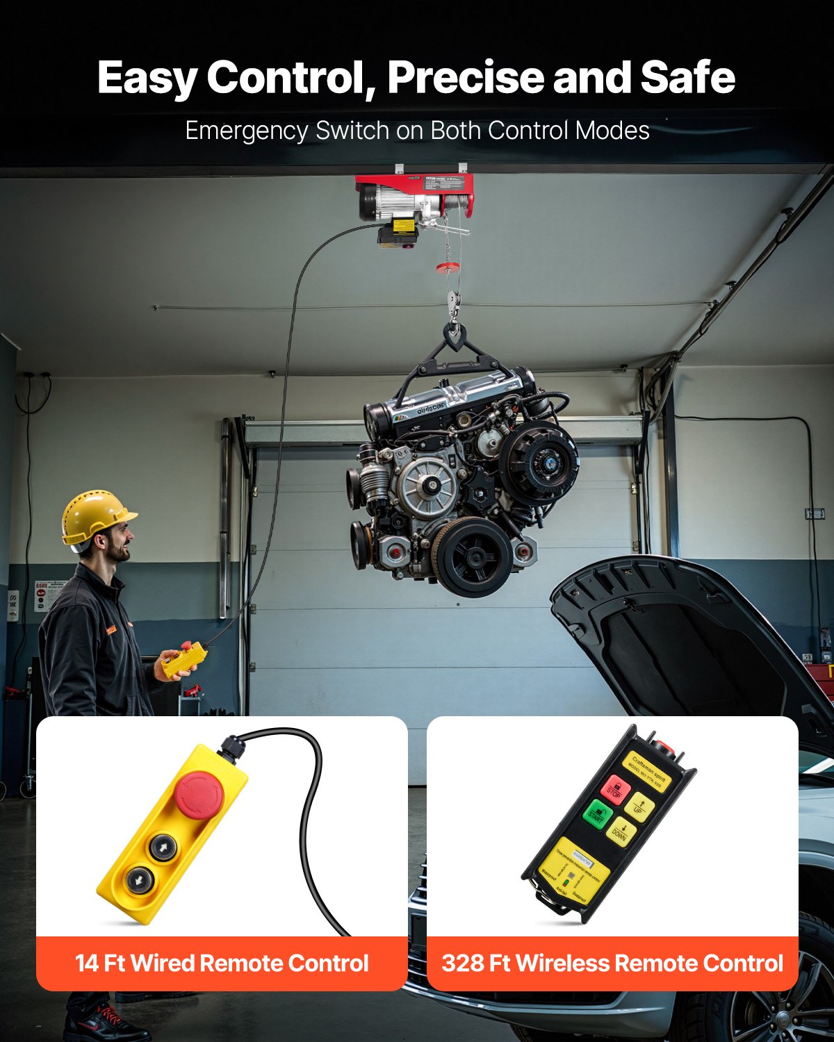 Elektrisk lyftkranvinsch 598,7 kg 9997,4 cm trådlös och 426,7 cm trådbunden fjärrkontroll