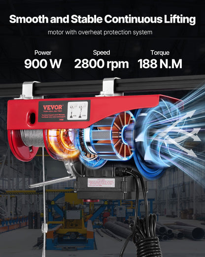 Elektrisk lyftkranvinsch 598,7 kg 9997,4 cm trådlös och 426,7 cm trådbunden fjärrkontroll