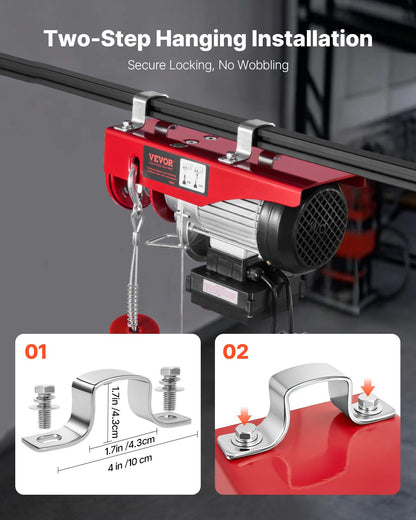 Elektrisk lyftkranvinsch 598,7 kg 9997,4 cm trådlös och 426,7 cm trådbunden fjärrkontroll