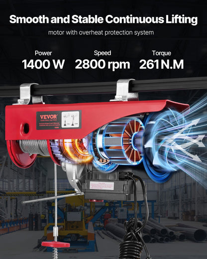 Electric Hoist Crane Winch 997.9 kg 9997.4 cm Wireless & 426.7 cm Wired Remote