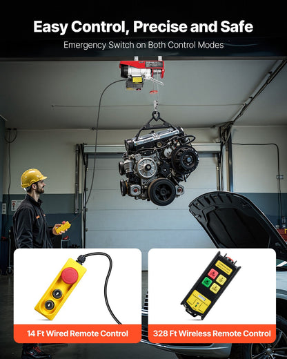 Electric Hoist Crane Winch 199.6 kg 9997.4cm Wireless & 426.7 cm Wired Remote