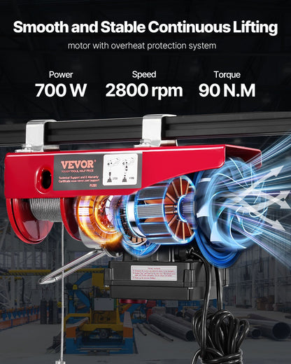 Electric Hoist Crane Winch 199.6 kg 9997.4cm Wireless & 426.7 cm Wired Remote