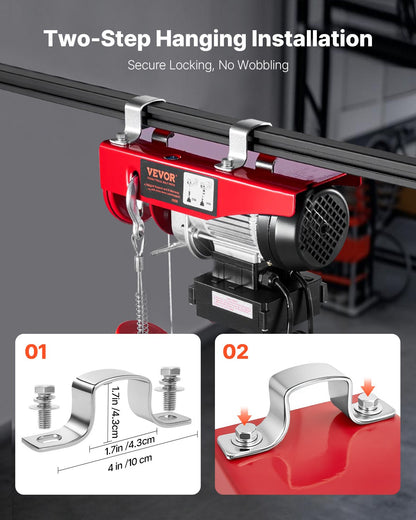 Electric Hoist Crane Winch 199.6 kg 9997.4cm Wireless & 426.7 cm Wired Remote