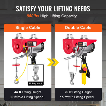Electric Hoist Crane Winch 798.3 kg with 426.7 cm Wired Remote Control 230V