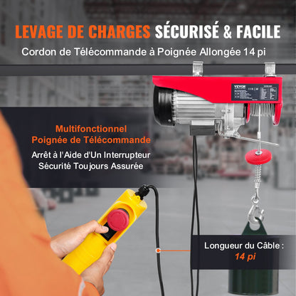 Electric Hoist, 598.7 kg Lifting Capacity, 1150W 220V Electric Steel Wire Winch with 427 cm Wired Remote Control, 1219 cm Single Cable Lifting Height & Pure Copper Motor, for Garage Warehouse Factory