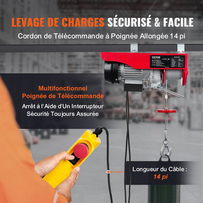 Electric Hoist, 249.5 kg Lifting Capacity, 510W 220V Electric Steel Wire Winch with 427 cm Wired Remote Control, 1219 cm Single Cable Lifting Height & Pure Copper Motor, for Garage Warehouse Factory