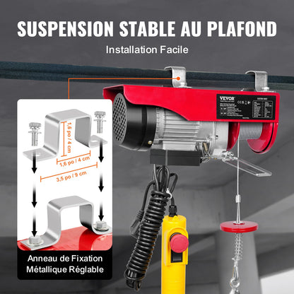 Electric Hoist, 249.5 kg Lifting Capacity, 510W 220V Electric Steel Wire Winch with 427 cm Wired Remote Control, 1219 cm Single Cable Lifting Height & Pure Copper Motor, for Garage Warehouse Factory