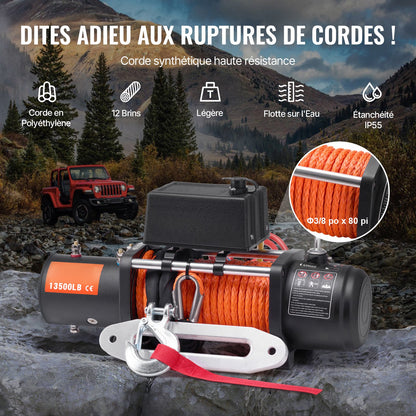 Electric Winch Truck 6123.5 kg Synthetic Rope Waterproof Remote Control