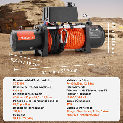 Electric Winch Truck 6123.5 kg Synthetic Rope Waterproof Remote Control