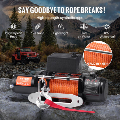 Electric Winch Truck 4535.9 kg Synthetic Rope Waterproof Remote Control